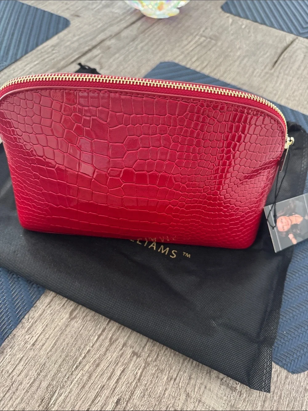 New Vanessa Williams Red Crocodile-Embossed Cosmetic Case / Clutch NWT